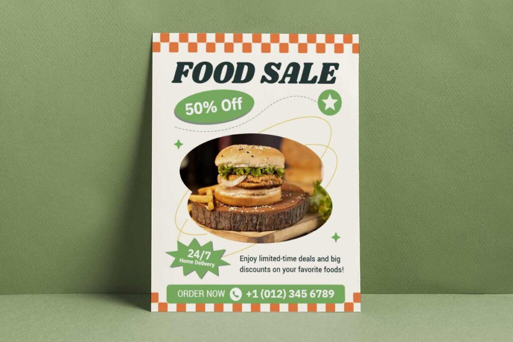Simple Green and Orange Fast Food Sale Flyer Template