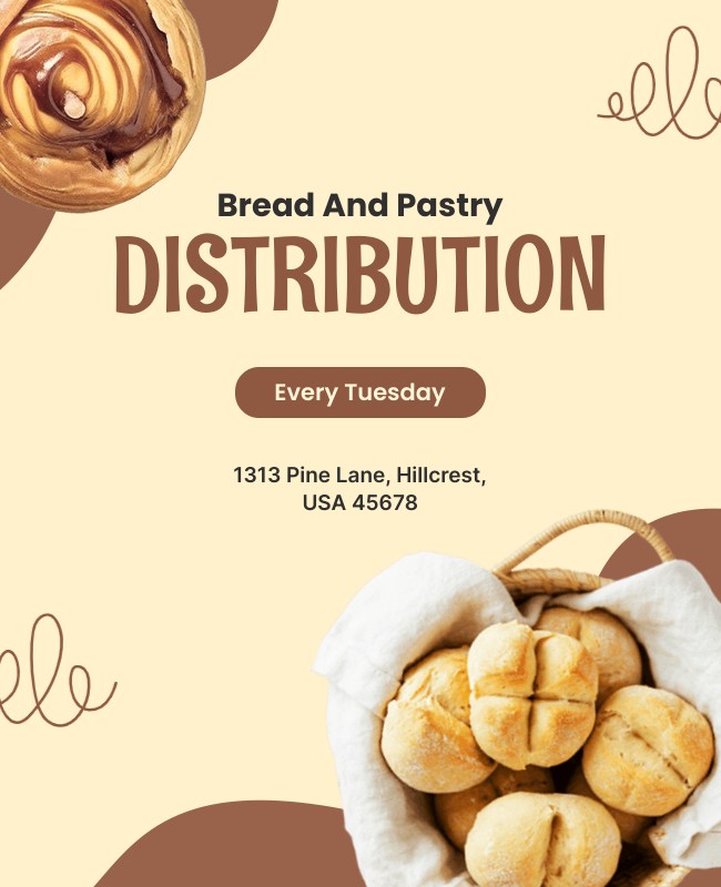 Attractive flyer highlighting fresh baked goods and delivery details