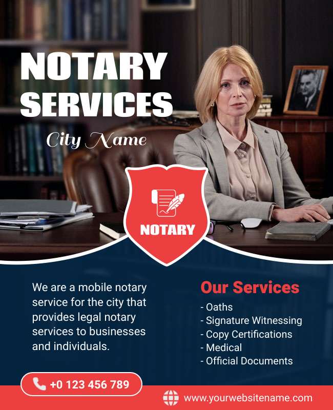 Notary flyer with service details and contact information.