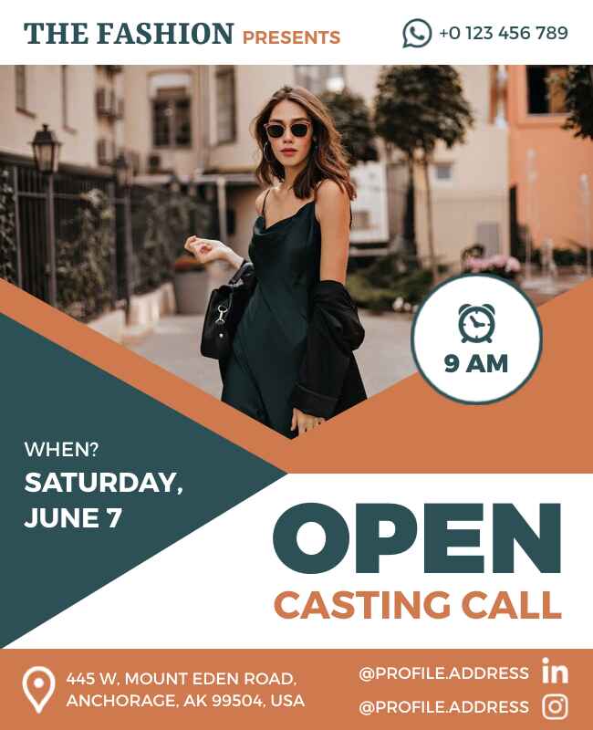 Abstract design open casting call flyer with unique layout and attractive elements.