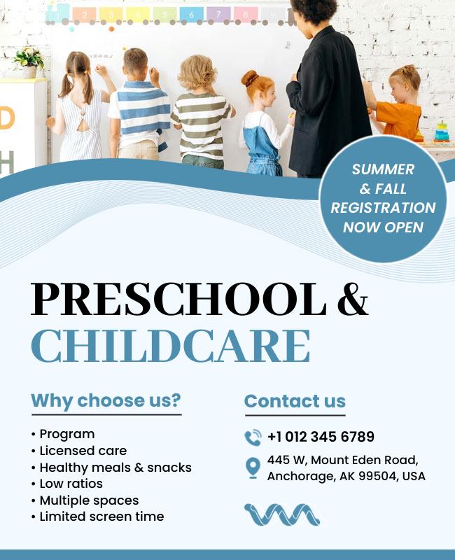 Engaging preschool enrollment flyer promoting early childhood education and registration