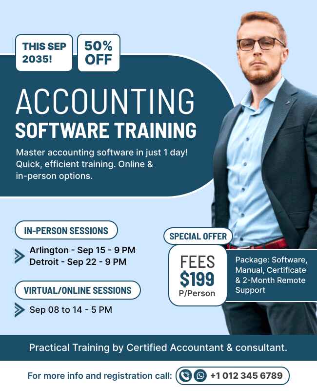 Light Blue Theme Accounting Software Training Flyer Template