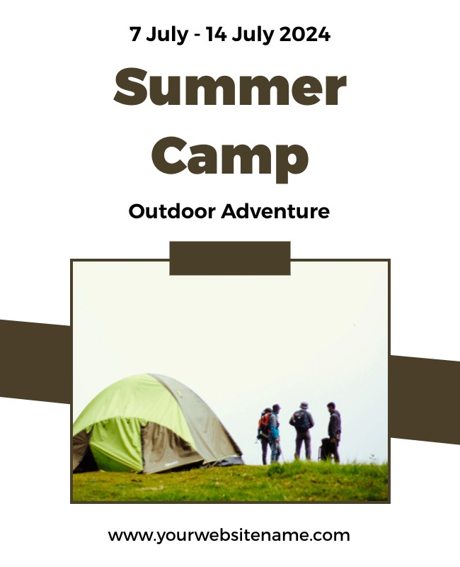 Summer camp flyer highlighting cozy campfires, storytelling, and stargazing .