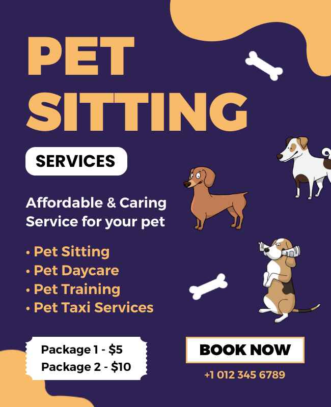 Affordable Pet Sitting Service Flyer Template