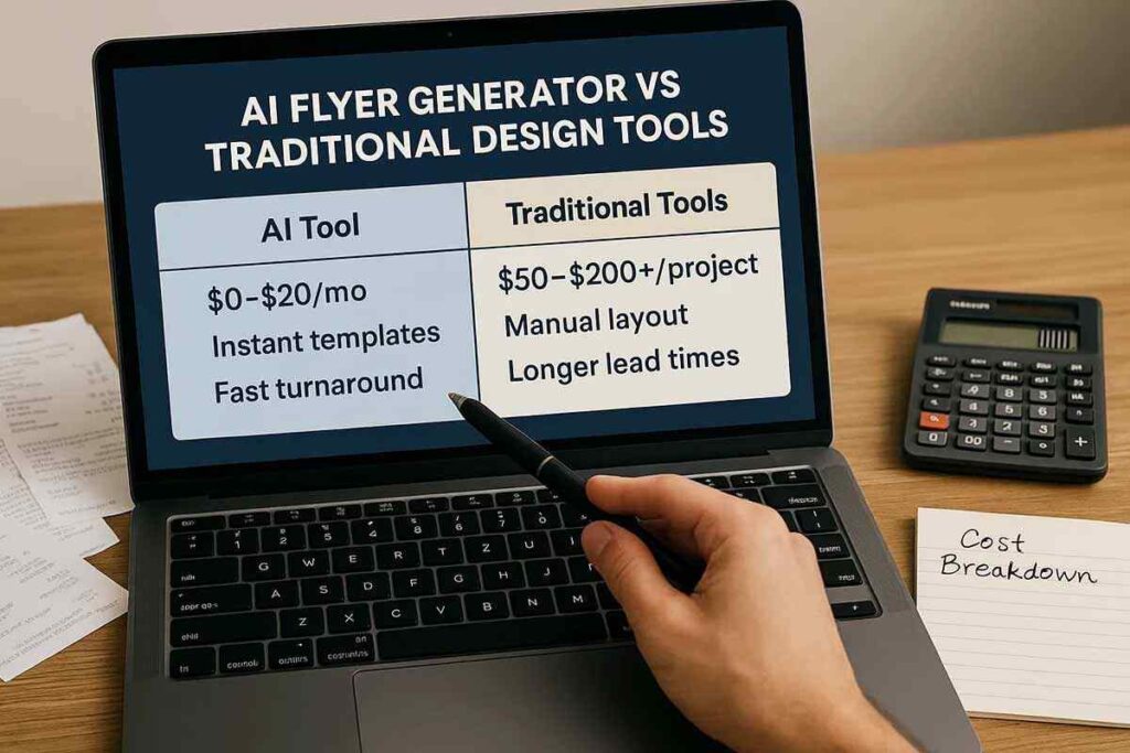 AI flyer generator vs traditional tool cost comparison