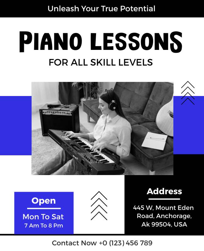 All Skill Levels Piano Lessons Flyer Template