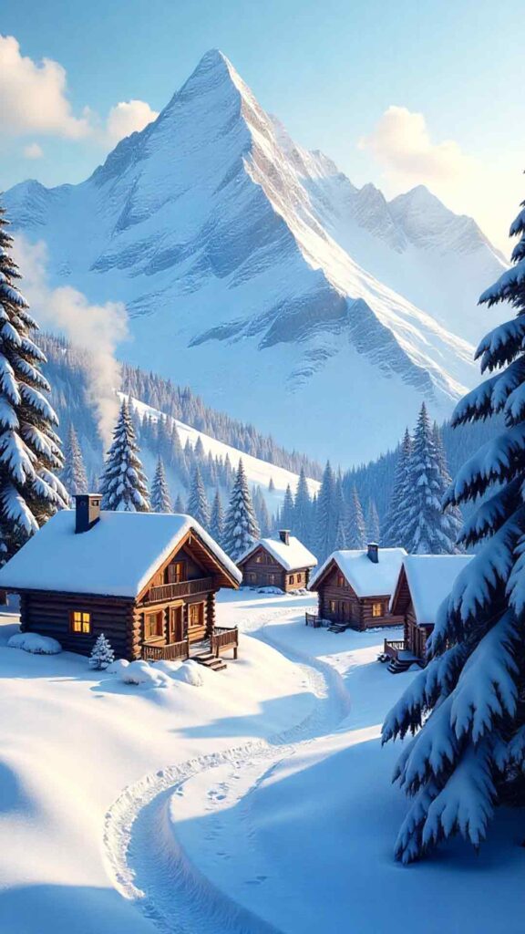 Alpine Village In Winter Background