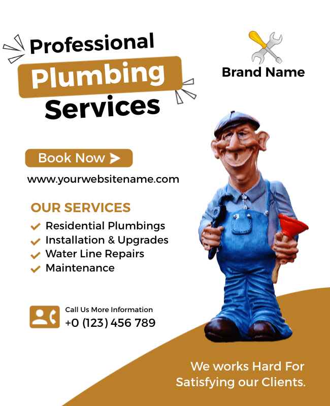 Modern flyer with animated vector graphics for plumbing.