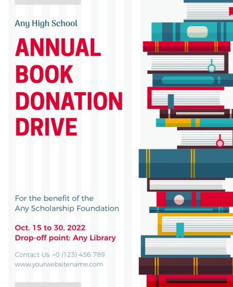 White and Red Annual Book Donation Flyer Template