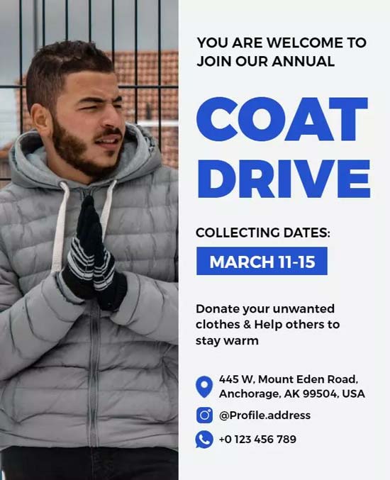 Annual Coat Drive Charity Donation Flyer for Community Winter Outreach