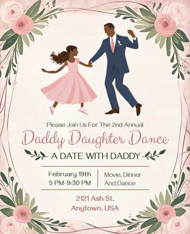 Floral Annual Daddy Daughter Dance Event Flyer with Elegant Design and Date Details