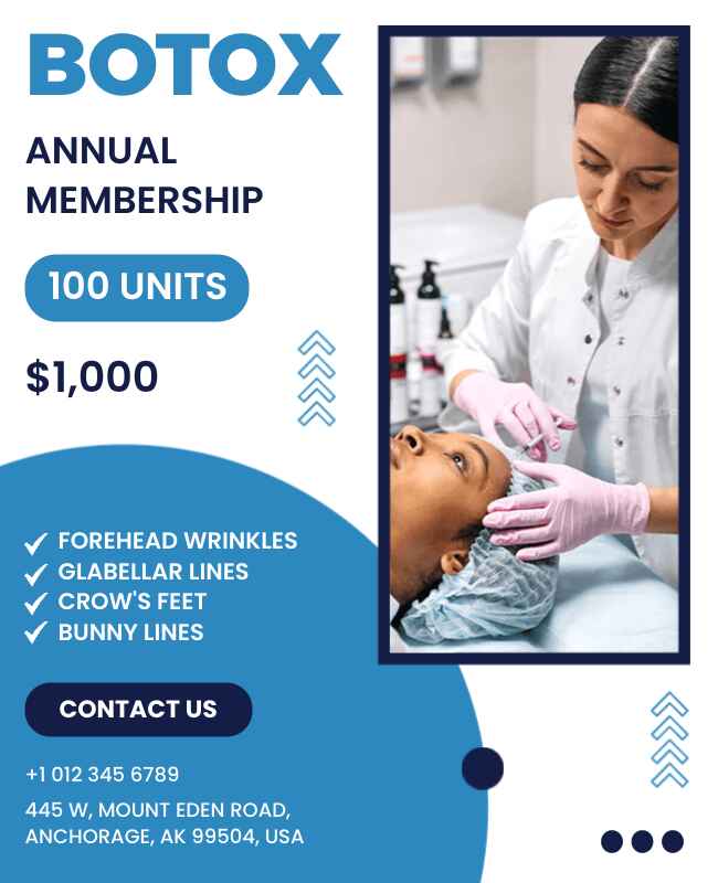 Annual membership Botox flyer template for aesthetic services promotion.