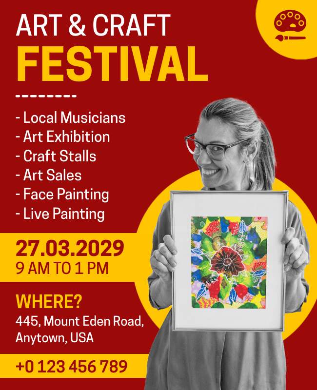 Red and Yellow Art and Craft Festival Event Flyer Template