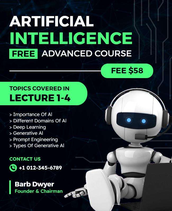 Artificial Intelligence flyer showcasing career growth, skills, and industry opportunities