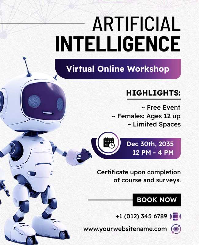 Online course flyer featuring key topics, benefits, and enrollment details for AI learning