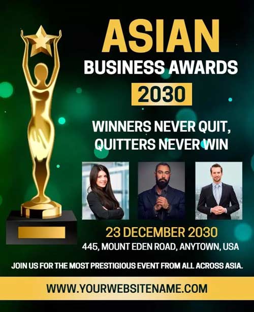 Asian Business Awards Event Flyer Featuring Elegant Design and Event Information