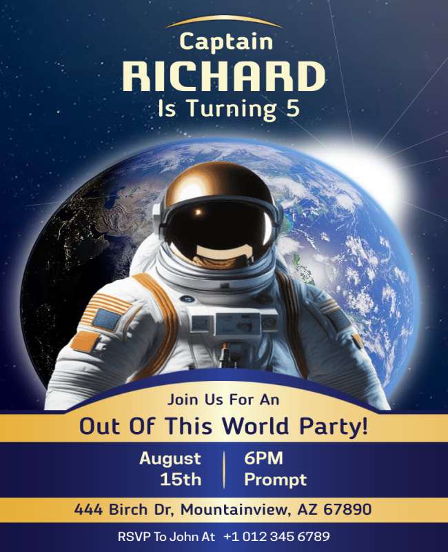 Space flyer with an astronaut and bold text, creating excitement for a space-themed event.