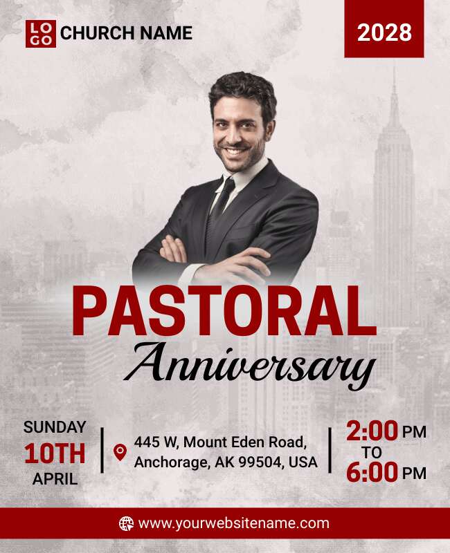 Asymmetric Layout Church Pastoral Anniversary Celebration Flyer Template