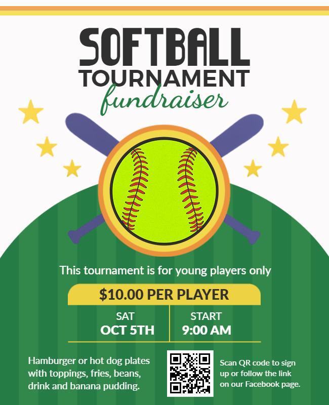 Athletic Green Softball Tournament Fundraiser Flyer