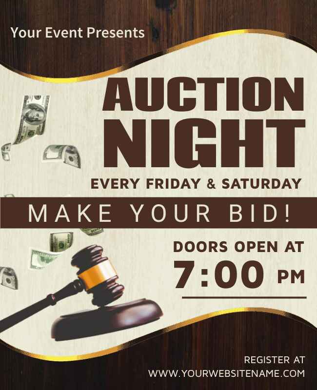 Wooden Theme Auction Night Flyer Template