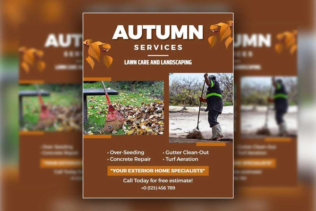 Autumn Lawn Care And Landscaping Services Flyer Template