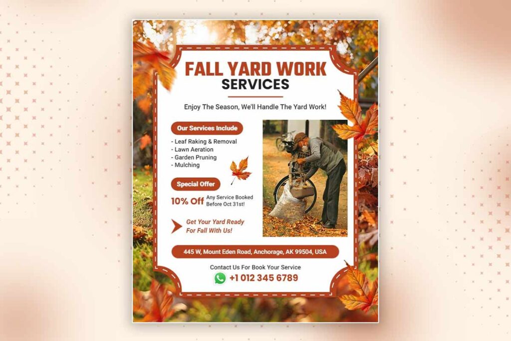 Fall Yard Cleanup Services Lawn Care Flyer Template