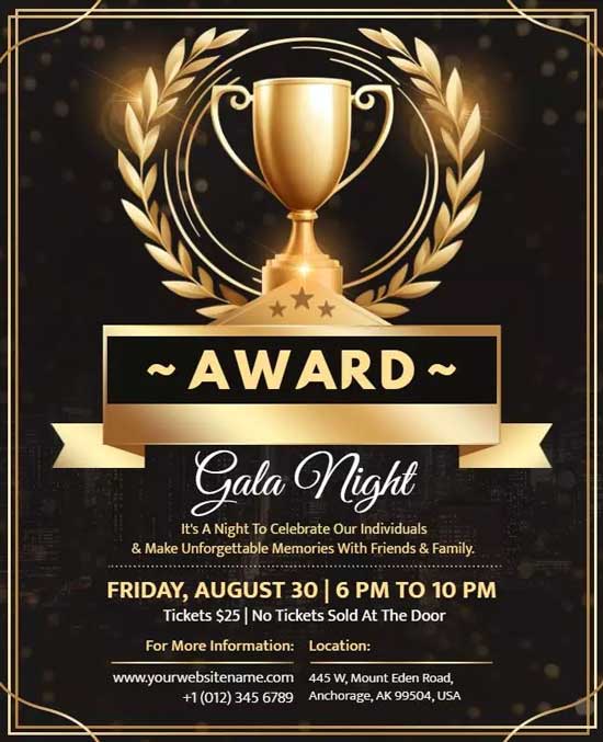 Award Gala Night Celebration Flyer Featuring Glamorous Design and Event Details