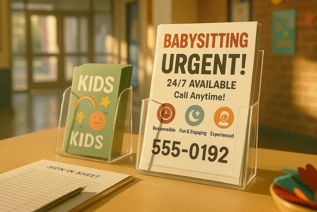 Babysitting emergency flyer for peak childcare times