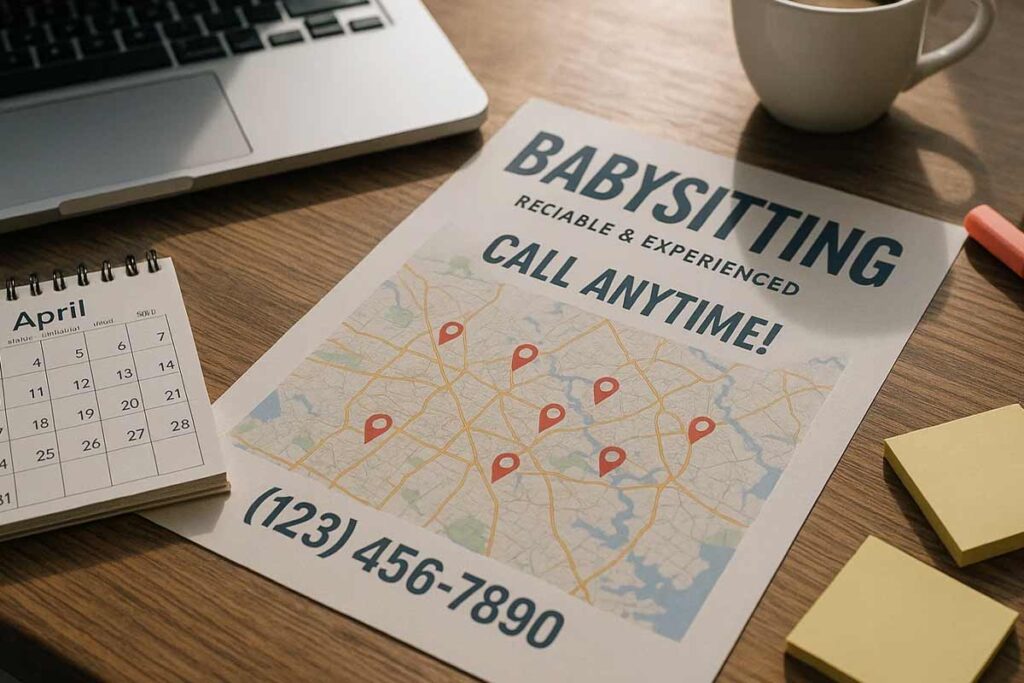 Babysitting emergency flyer placed at hospitals, offices, and community hubs for urgent visibility