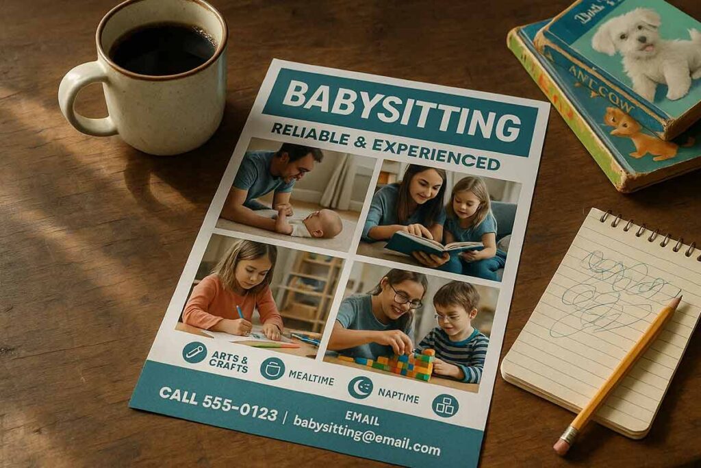 Babysitting Flyer Design Elements Highlight Educational Activities