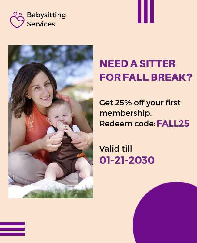 Babysitting membership flyer template promoting reliable childcare services.