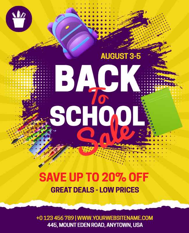 Back-to-school sale flyer showcasing promotions and eye-catching design.