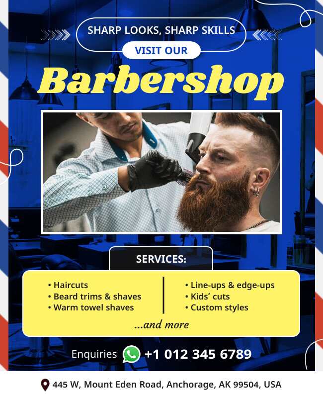 Blue Barbershop Service List Flyer Template