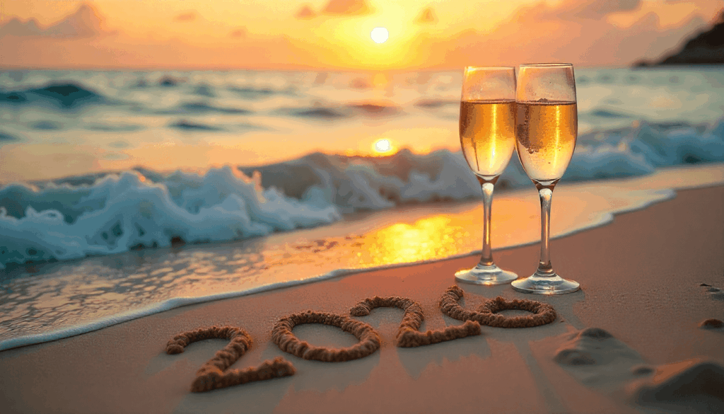 beach sunset new year scene