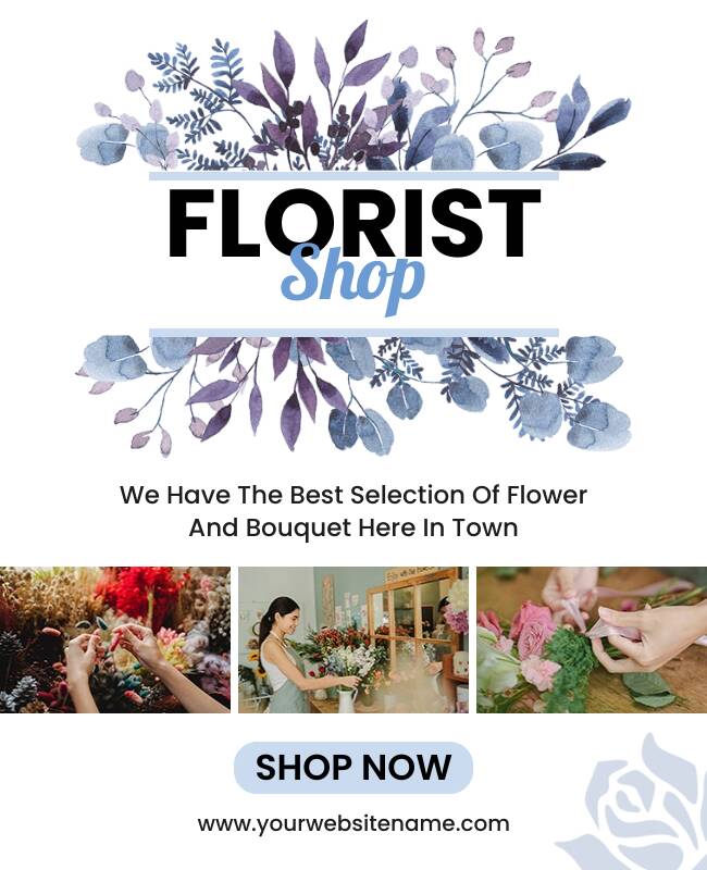 Simple and beautiful flyer template for a florist shop with easy-to-read details.