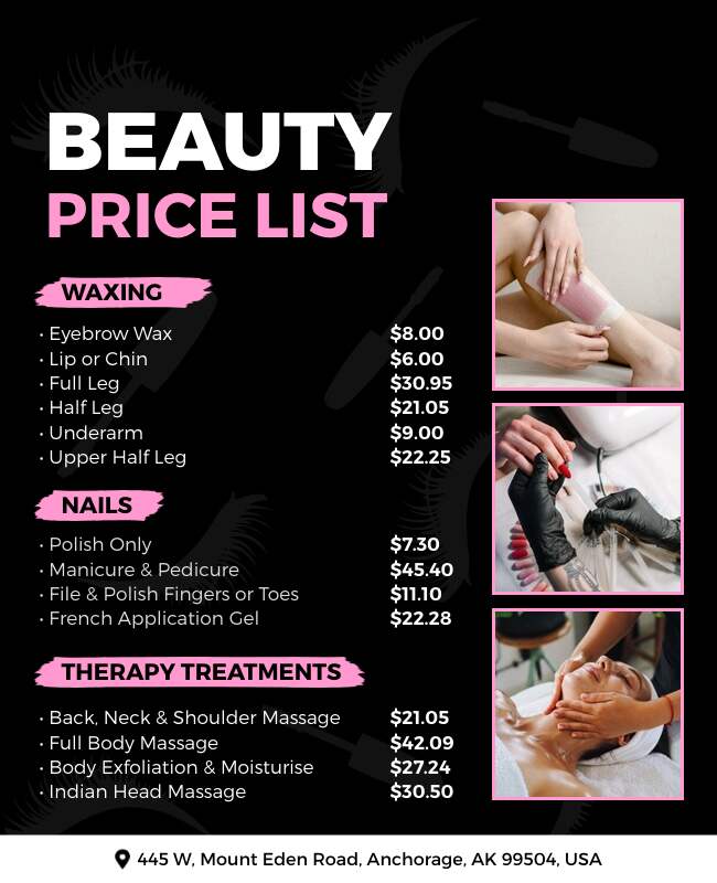 Black Background Beauty Price List Flyer Template