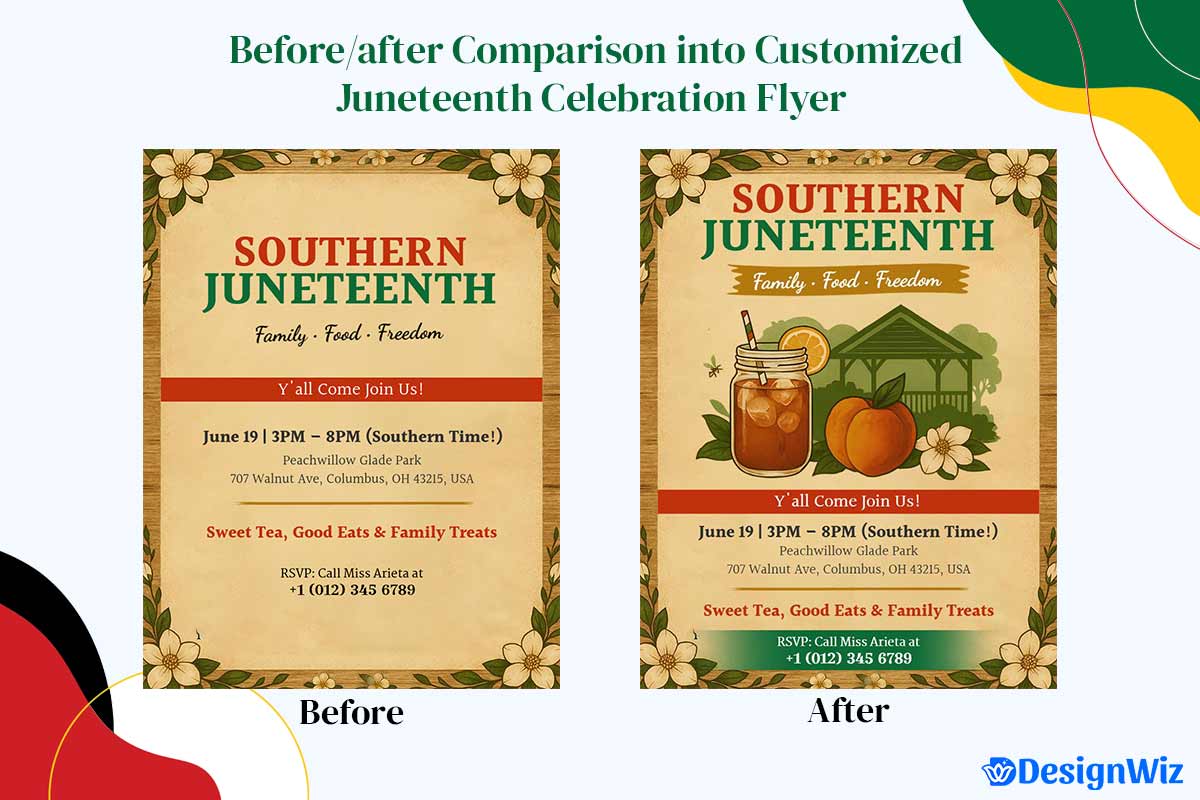 Before/After Comparison into Customized Juneteenth Family Reunion & Cookout Flyer