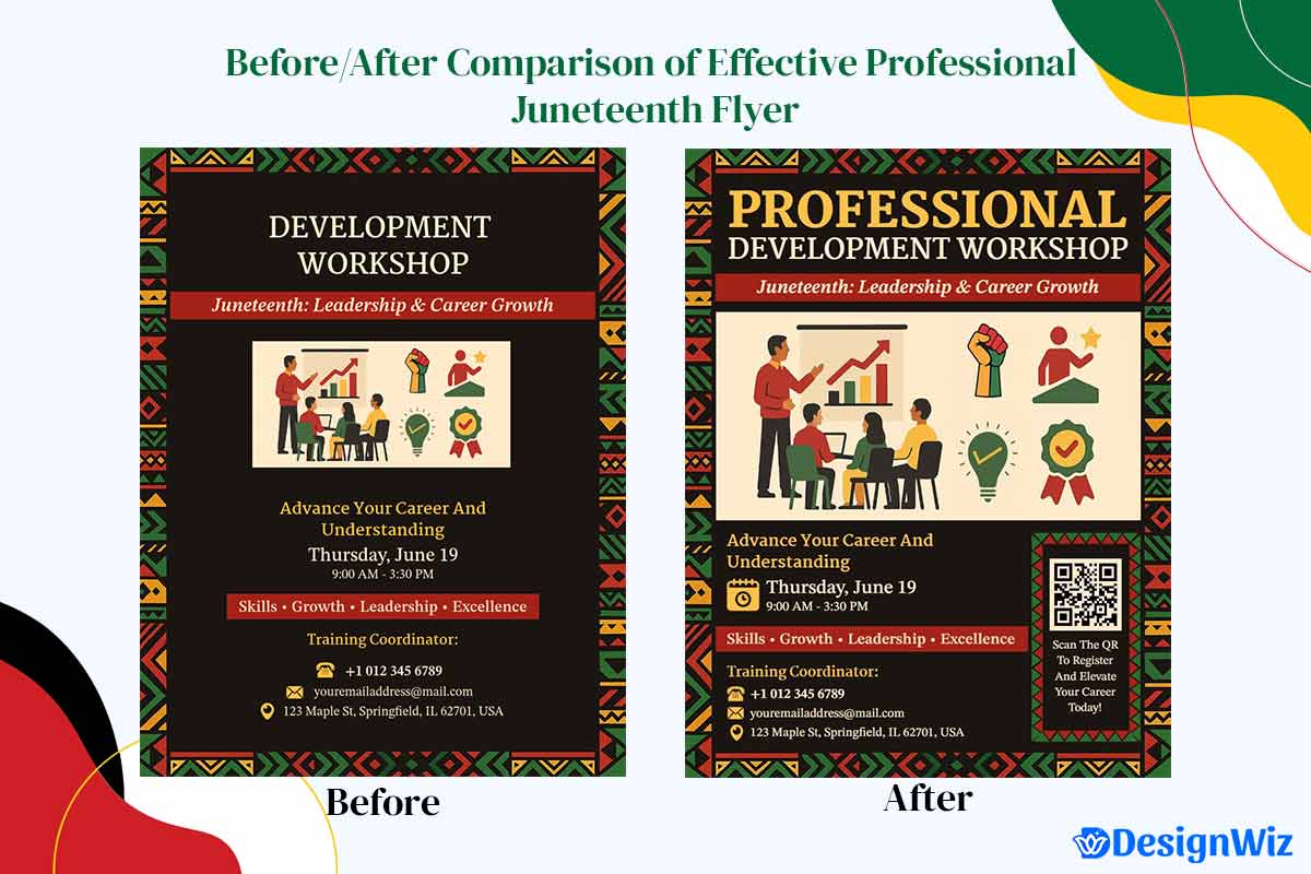 Before/After Comparison of Effective Professional Juneteenth Flyer