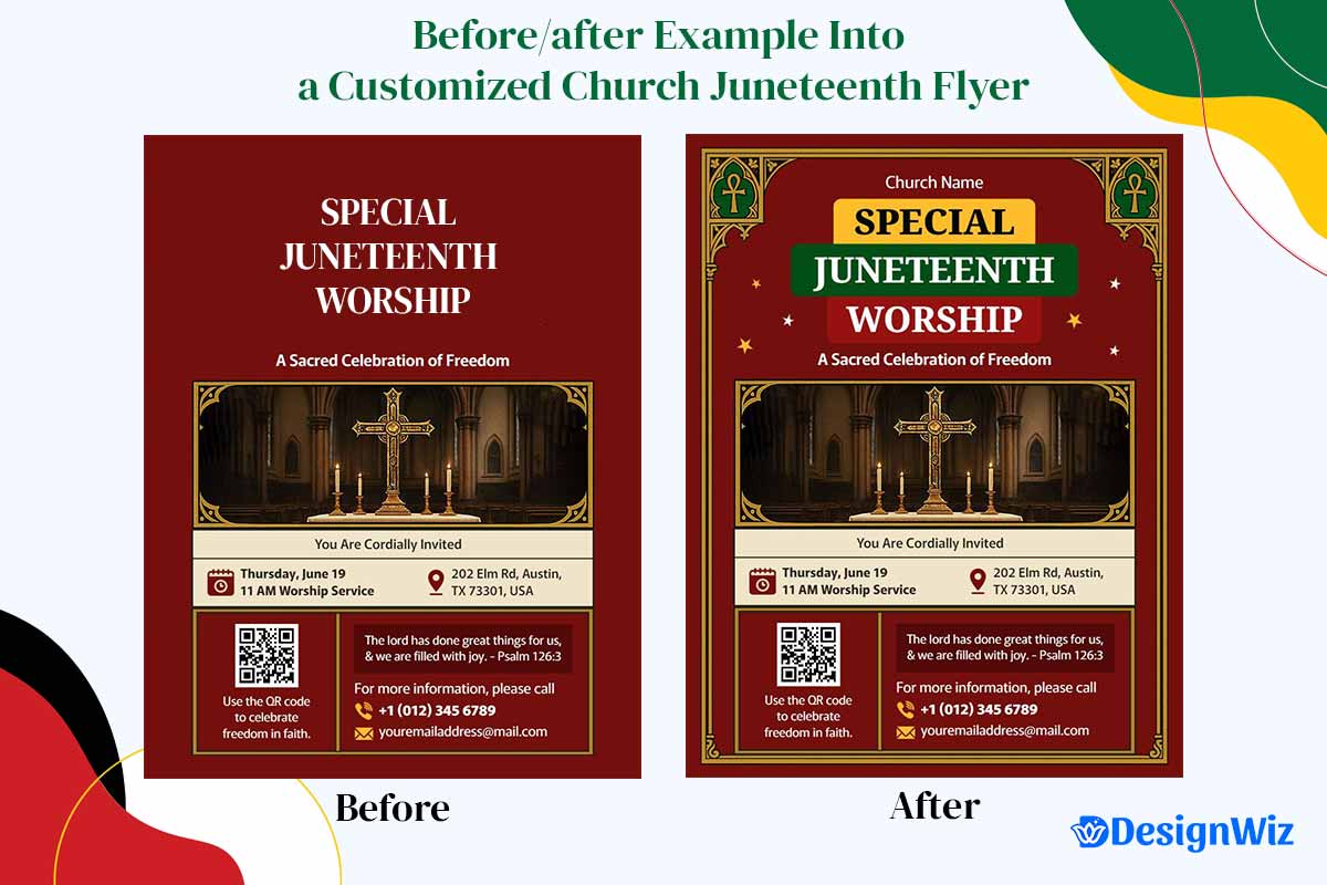 Before/After Example into a Customized Juneteenth Church Flyer