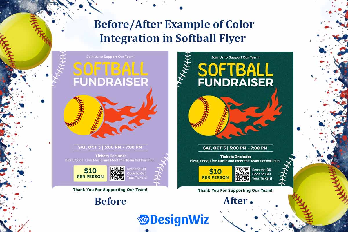 Before After Example of Color Integration in Softball Flyer