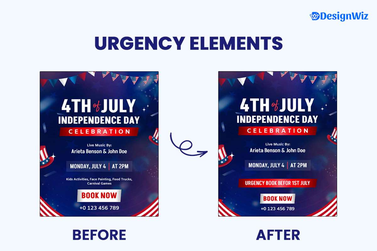 Calls to Action With And Without Urgency Elements in 4th of July Flyer