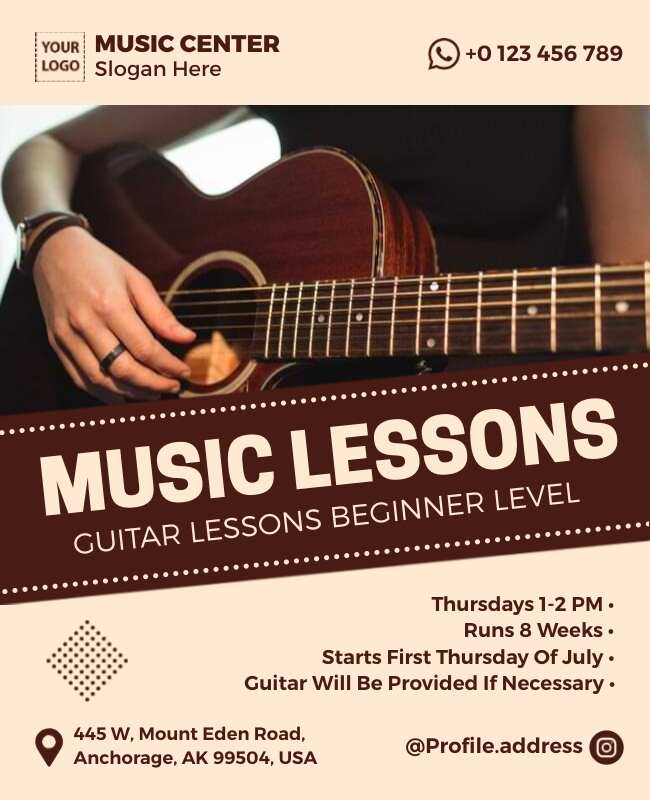 Guitar Music Lessons Flyer Template