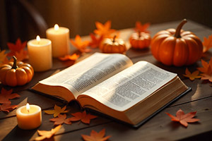 Bible And Autumn Decor Still Life Image