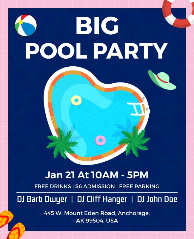 Vibrant turquoise, yellow, and orange colors for a fun, eye-catching pool party flyer