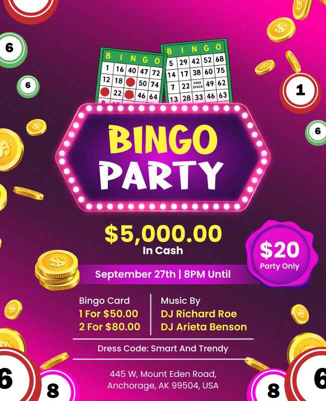 Bingo Party Night Event Flyer Template