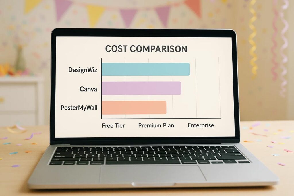 Professional birthday flyer cost comparison chart showing platform pricing