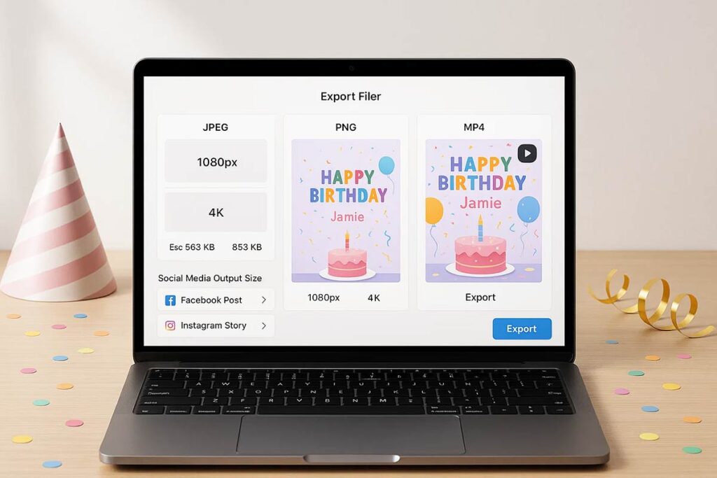 Screenshot of birthday flyer optimization settings for different output formats