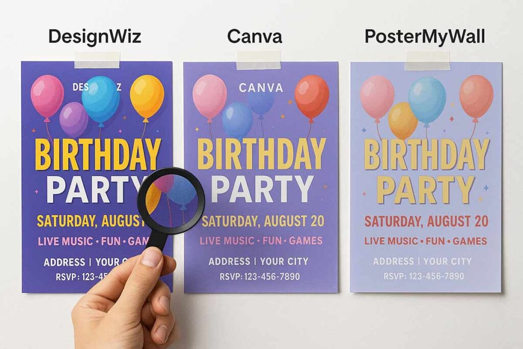 Professional birthday flyer print quality comparison showing resolution differences