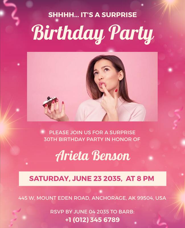 Pink Theme Birthday Party Invitation Flyer Template