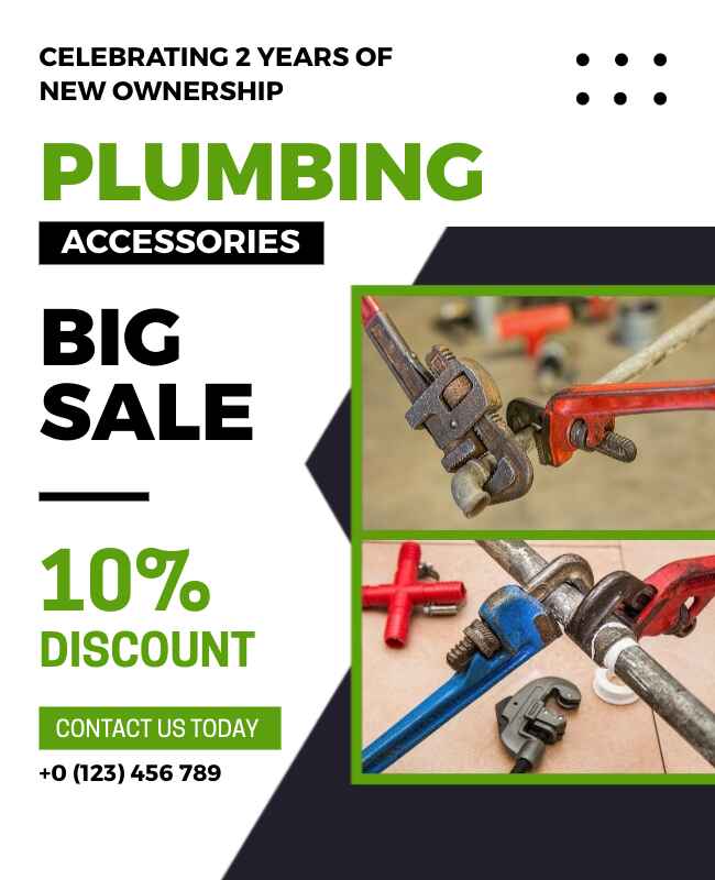 Black and green flyer promoting a plumbing big sale.